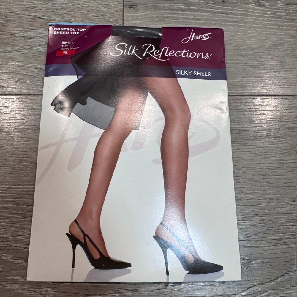 Hanes Silk Reflections Control Silky Sheer Pantyhose Barely Black Size CD 717
